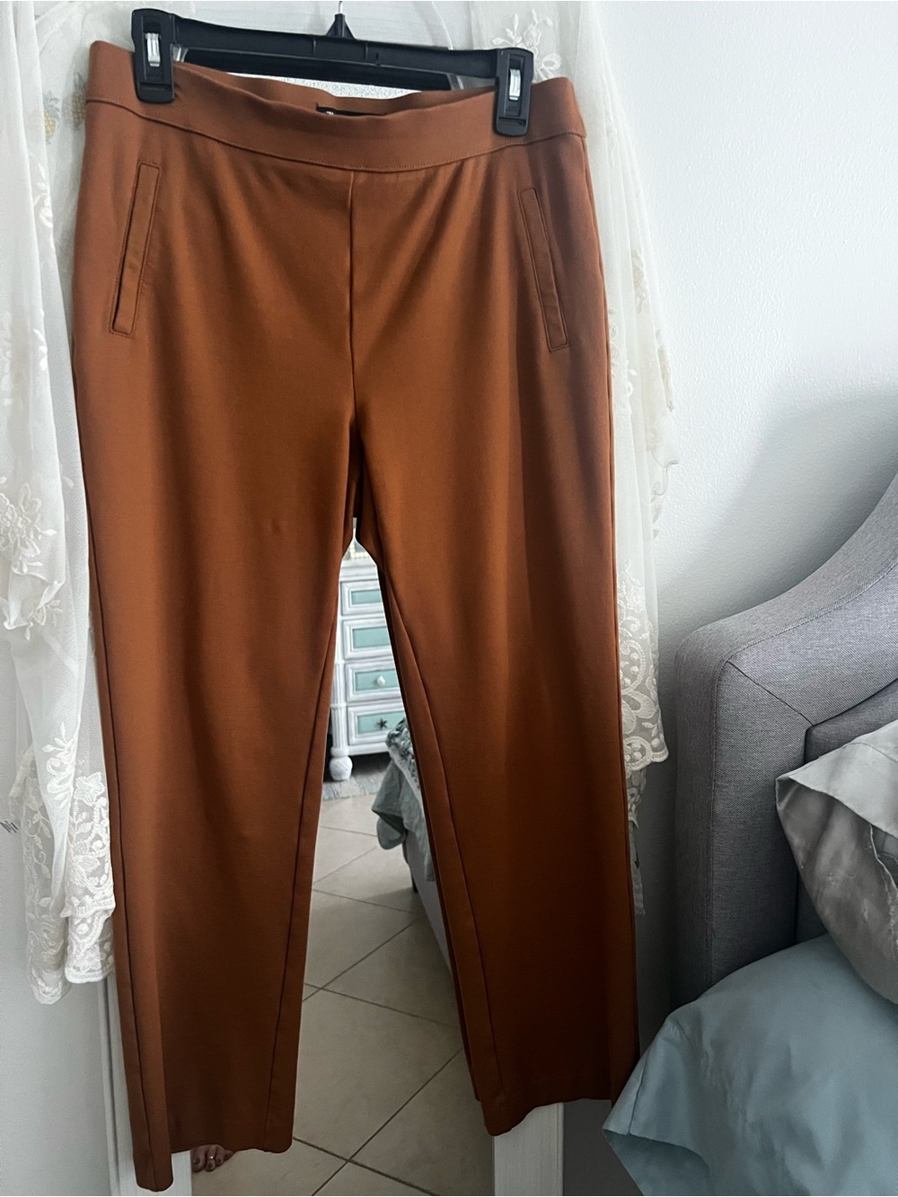 Jules & Leopold Straight Ponte Pants in Rust Brown